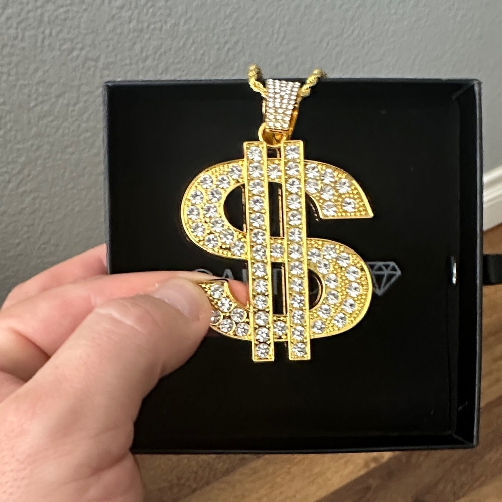 Gold Dollar Sign Pendant Necklace